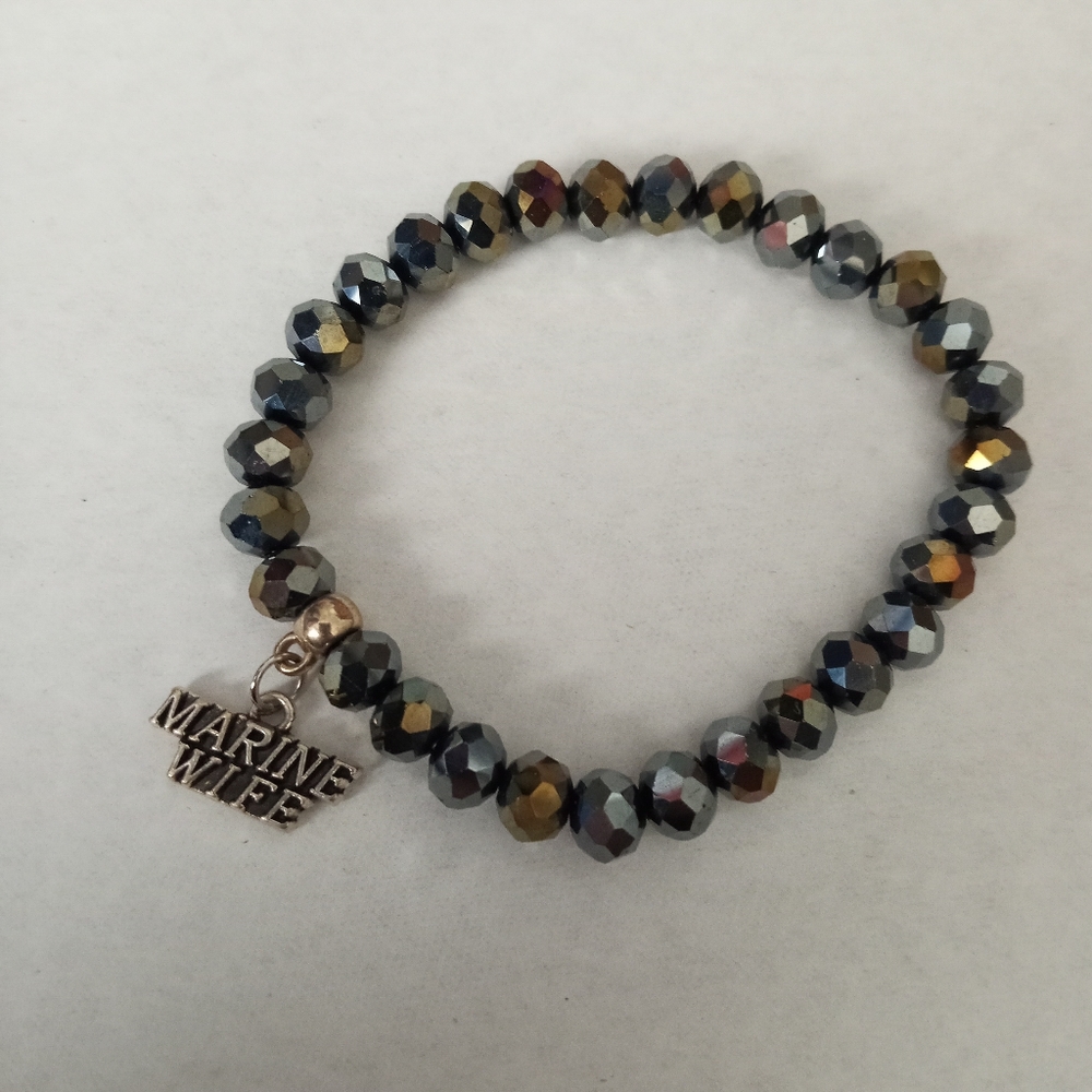 MARINE WIFE graphic print crystal statement beaded bracelet iridescent handmade